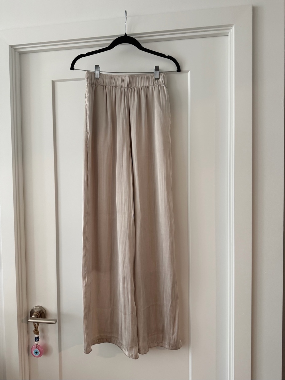 Women's Wide-Leg Elastic Waist Pants in Beige